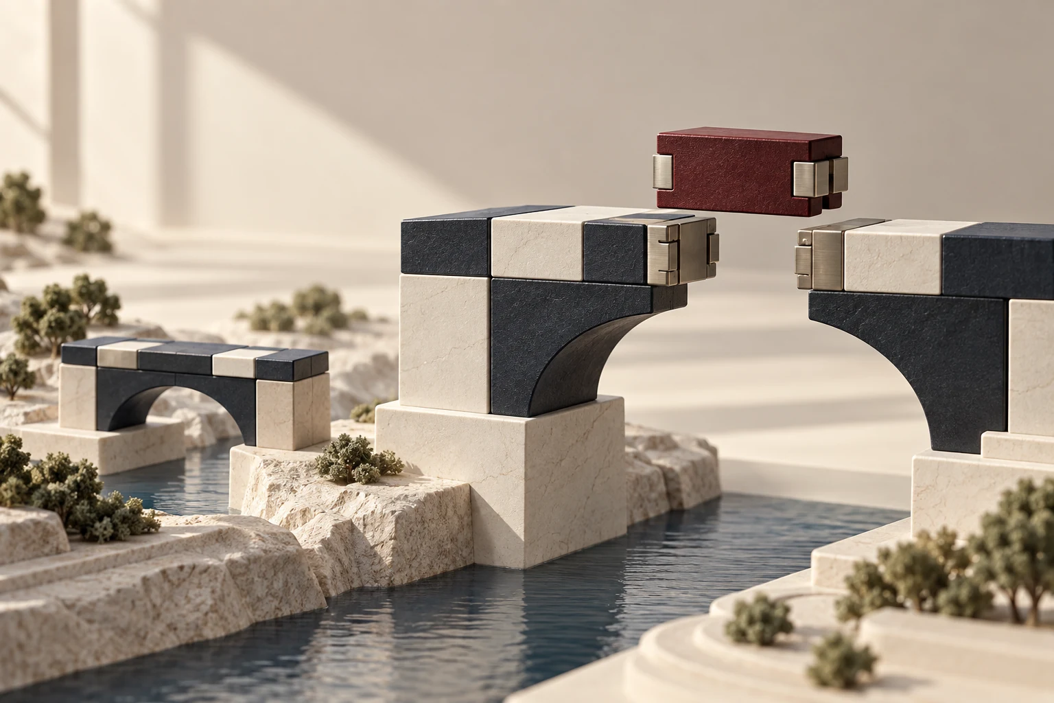 Conceptual modular bridge showing a prototype and the next piece of implementation