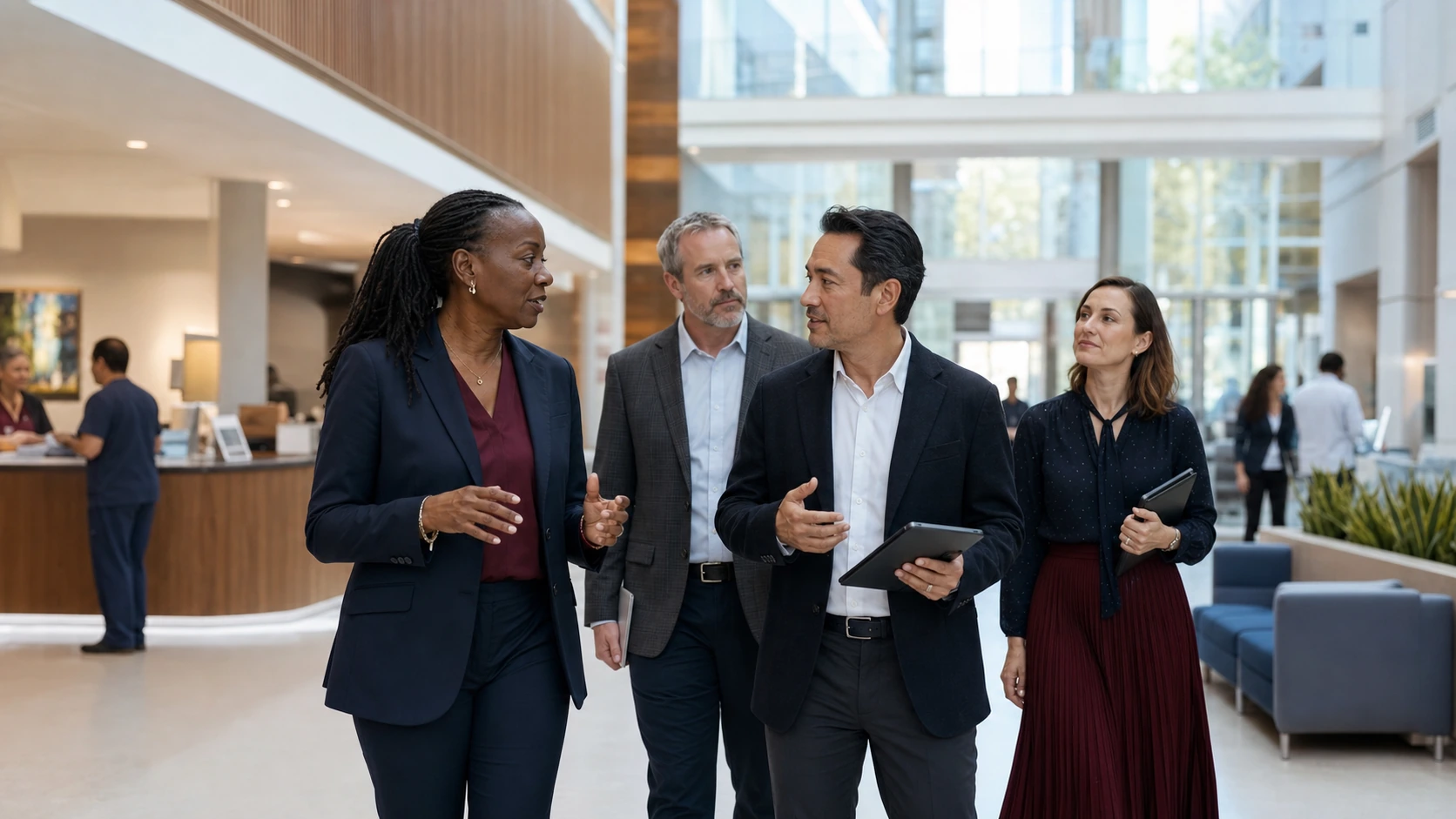 Leaders discussing technology during an operating environment visit