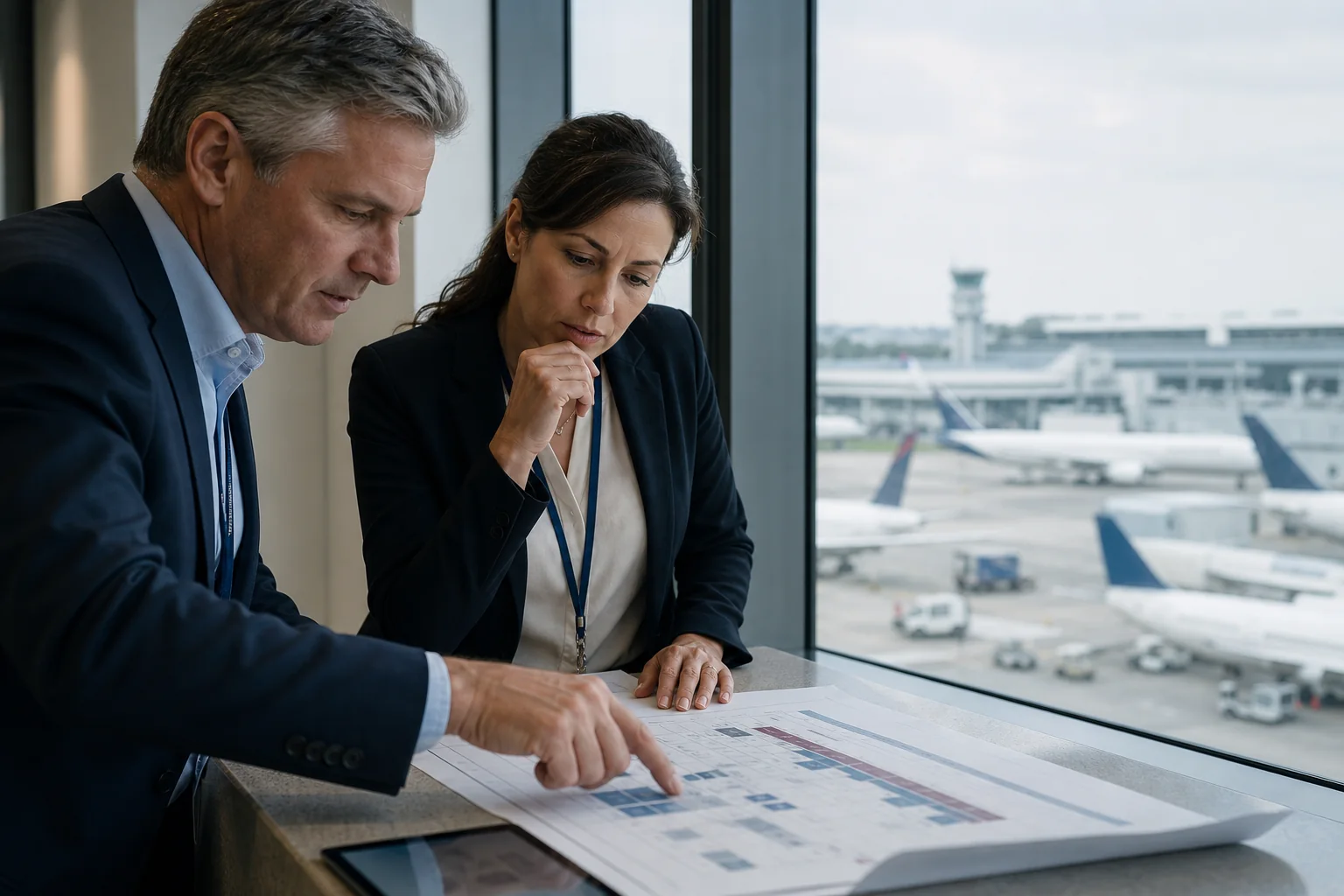 Aviation leaders reviewing secure connected operations