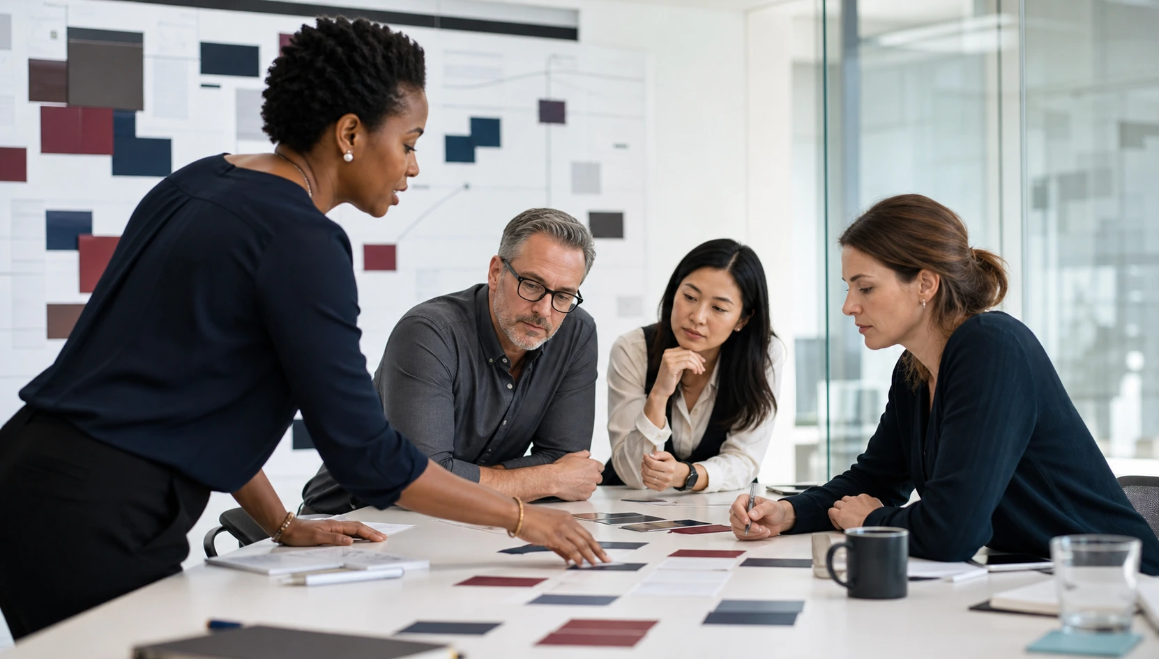 Multidisciplinary team connecting ideas during a transformation workshop