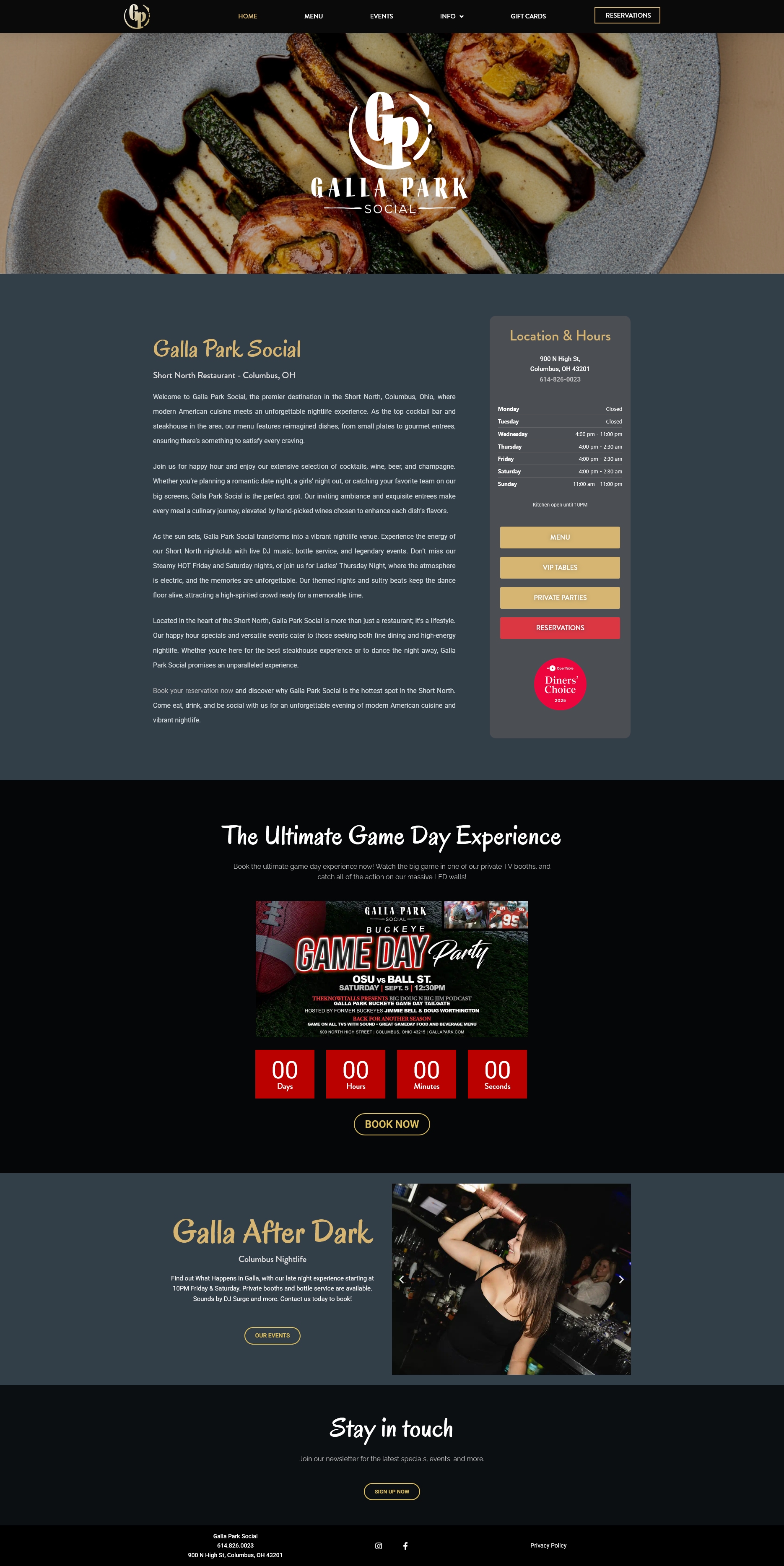 Galla Park Social website with dining, reservations, private parties and nightlife information