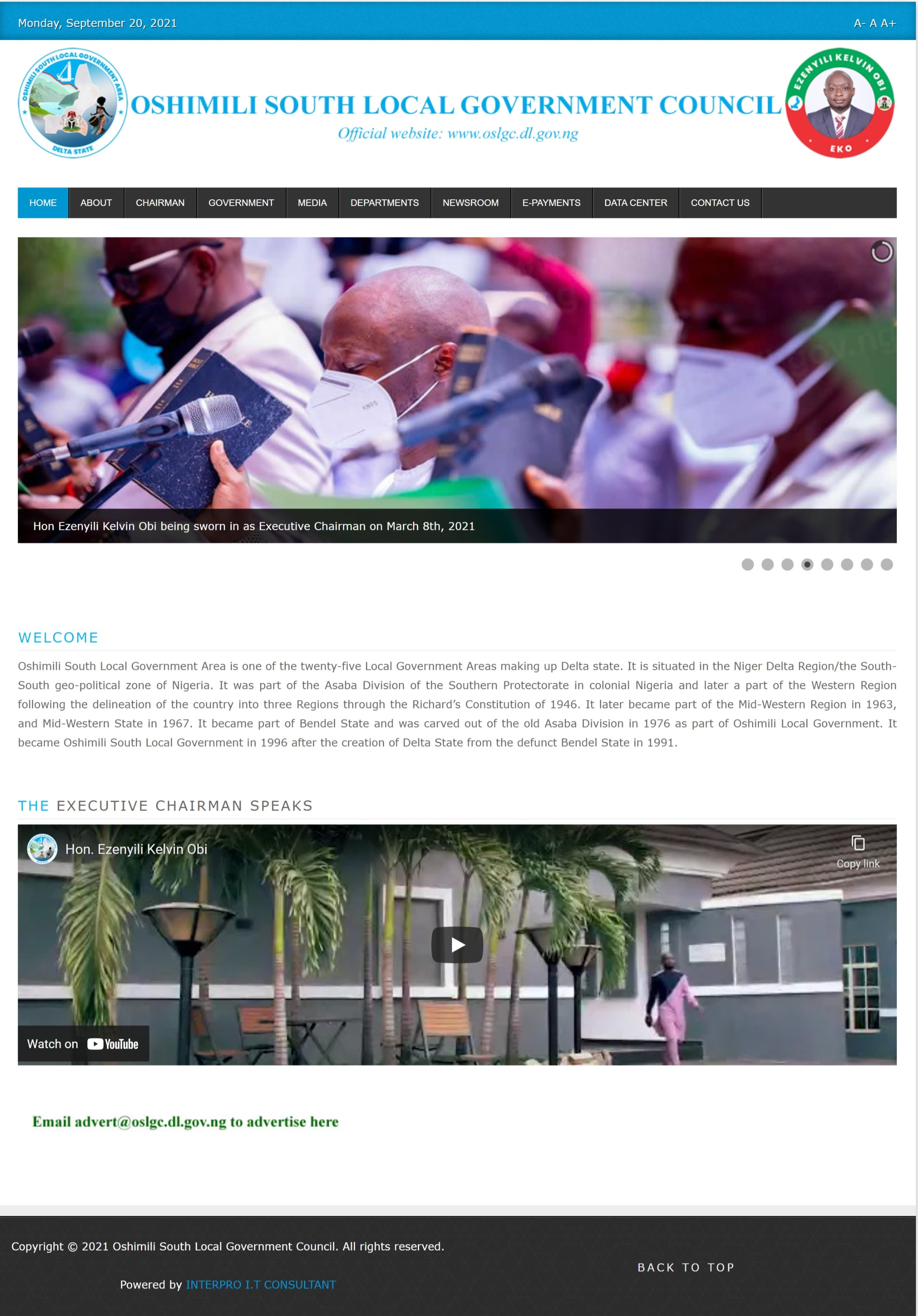 Oshimili South Local Government Council website with council information, news and a chairman video